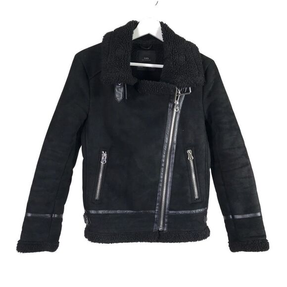 Zara Double Faced suede Jacket Black size Large nwt - Picture 6 of 10